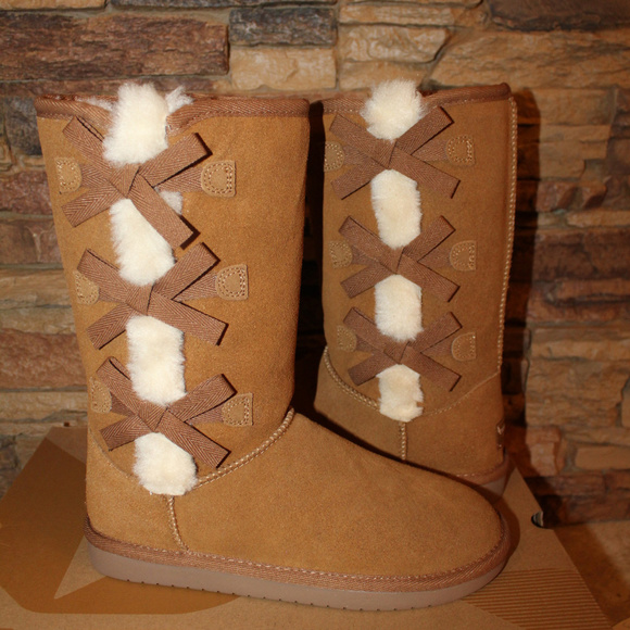UGG KOOLABURRA TALL SUEDE BOW BOOTS CHESTNUT - Picture 1 of 7